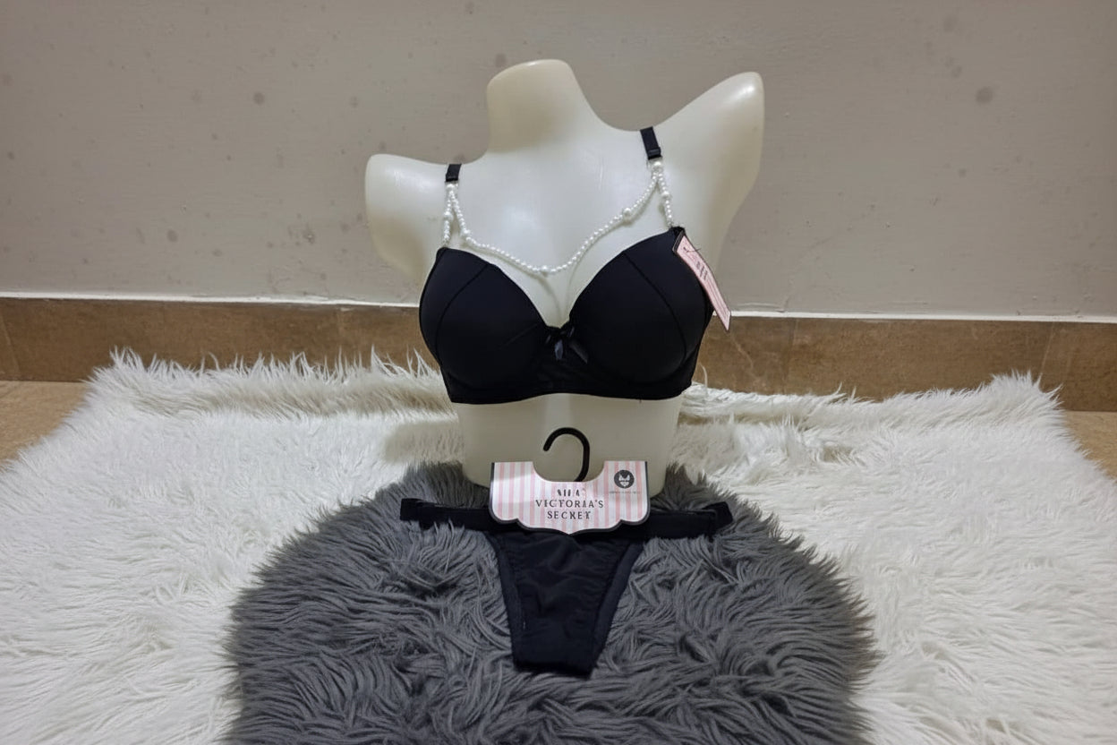 Luxe Rosewood Bra & Thong Set - Beaded Straps & Padded Cups