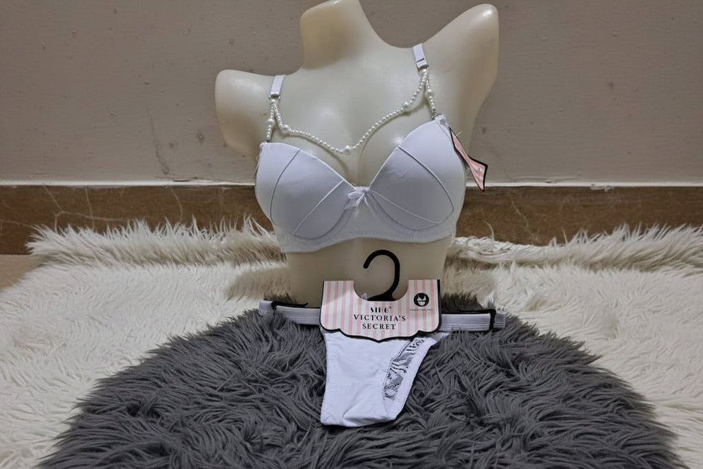 Luxe Rosewood Bra & Thong Set - Beaded Straps & Padded Cups